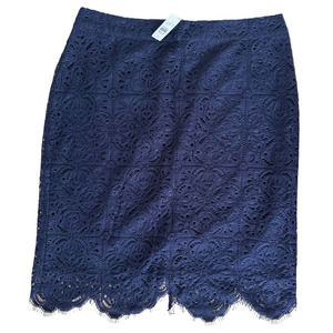 LOFT Women's Lace Pencil Skirt High Waisted Lined Size 8 Navy Blue